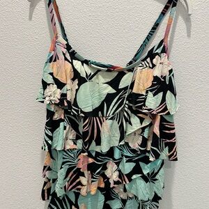 Floral Layered Swim Tank- Black and Mint Tropical pattern